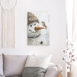 Photoboard / Hartschaum | Schneegeflüster auf Karottennase - Malerischer Schneemann mit Vogel