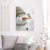 Photoboard / Hartschaum | Schneegeflüster auf Karottennase - Malerischer Schneemann mit Vogel