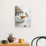 Photoboard / Hartschaum | Schneegeflüster auf Karottennase - Malerischer Schneemann mit Vogel