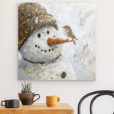 Photoboard / Hartschaum | Schneegeflüster auf Karottennase - Malerischer Schneemann mit Vogel