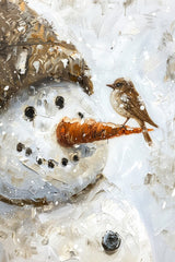 Acrylglas | Schneegeflüster auf Karottennase - Malerischer Schneemann mit Vogel