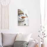 Acrylglas | Schneegeflüster auf Karottennase - Malerischer Schneemann mit Vogel