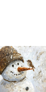 Plüschkissen (Weiss) | Schneegeflüster auf Karottennase - Malerischer Schneemann mit Vogel