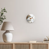 Rundes Wandbild | Schneegeflüster auf Karottennase - Malerischer Schneemann mit Vogel