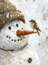 Puzzle | Schneegeflüster auf Karottennase - Malerischer Schneemann mit Vogel