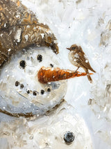 Puzzle | Schneegeflüster auf Karottennase - Malerischer Schneemann mit Vogel