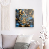 Leinwand - Stärke 2cm | Blüte aus Glanz und Ruhe - Bild eines edlen Lotus-Ornament in Blau und Gold