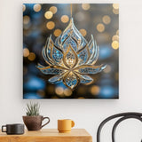 Leinwand - Stärke 2cm | Blüte aus Glanz und Ruhe - Bild eines edlen Lotus-Ornament in Blau und Gold