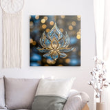 Alu Dibond (matt) | Blüte aus Glanz und Ruhe - Bild eines edlen Lotus-Ornament in Blau und Gold