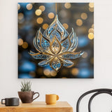 Alu Dibond (matt) | Blüte aus Glanz und Ruhe - Bild eines edlen Lotus-Ornament in Blau und Gold
