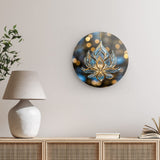 Rundes Wandbild | Blüte aus Glanz und Ruhe - Bild eines edlen Lotus-Ornament in Blau und Gold