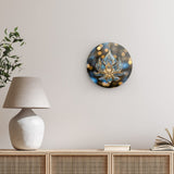 Rundes Wandbild | Blüte aus Glanz und Ruhe - Bild eines edlen Lotus-Ornament in Blau und Gold
