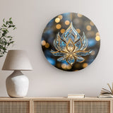 Rundes Wandbild | Blüte aus Glanz und Ruhe - Bild eines edlen Lotus-Ornament in Blau und Gold