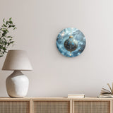 Rundes Wandbild | Eisklare Eleganz - Bild einer grünblauen Christbaumkugel