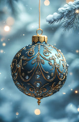 Puzzle | Eisklare Eleganz - Bild einer grünblauen Christbaumkugel