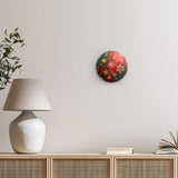 Rundes Wandbild | Winterzauber in Rot, Grün und Goldgelb - Weihnachtliche florale Elemente