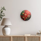 Rundes Wandbild | Winterzauber in Rot, Grün und Goldgelb - Weihnachtliche florale Elemente