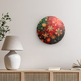 Rundes Wandbild | Winterzauber in Rot, Grün und Goldgelb - Weihnachtliche florale Elemente