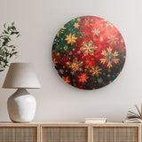 Rundes Wandbild | Winterzauber in Rot, Grün und Goldgelb - Weihnachtliche florale Elemente
