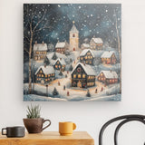 Leinwand - Stärke 2cm | Stern über stillen Dächern - Märchenhaftes Weihnachtsdorf mit Kirche