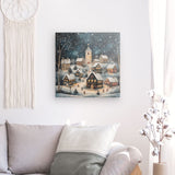 Leinwand - Stärke 2cm | Stern über stillen Dächern - Märchenhaftes Weihnachtsdorf mit Kirche