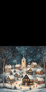 Plüschkissen (Schwarz) | Stern über stillen Dächern - Märchenhaftes Weihnachtsdorf mit Kirche