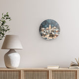 Rundes Wandbild | Stern über stillen Dächern - Märchenhaftes Weihnachtsdorf mit Kirche