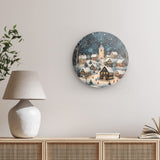 Rundes Wandbild | Stern über stillen Dächern - Märchenhaftes Weihnachtsdorf mit Kirche