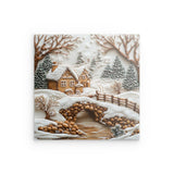 Alu Dibond (matt) | Süßer Winterfrieden - Lebkuchendorf mit Zuckerguss und Keksbrücke