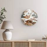 Rundes Wandbild | Süßer Winterfrieden - Lebkuchendorf mit Zuckerguss und Keksbrücke