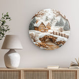 Rundes Wandbild | Süßer Winterfrieden - Lebkuchendorf mit Zuckerguss und Keksbrücke