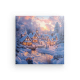 Leinwand - Stärke 2cm | Winter Märchenwelt - Idyllisches Weihnachtsdorf am Bach