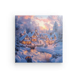 Leinwand - Stärke 2cm | Winter Märchenwelt - Idyllisches Weihnachtsdorf am Bach