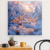 Photoboard / Hartschaum | Winter Märchenwelt - Idyllisches Weihnachtsdorf am Bach