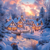 Acrylglas | Winter Märchenwelt - Idyllisches Weihnachtsdorf am Bach