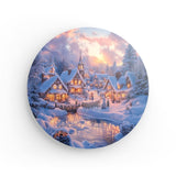 Rundes Wandbild | Winter Märchenwelt - Idyllisches Weihnachtsdorf am Bach