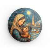 Rundes Wandbild | Winterzauber der Liebe - Winterliches Mutter-Kind-Bild