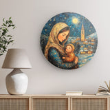 Rundes Wandbild | Winterzauber der Liebe - Winterliches Mutter-Kind-Bild