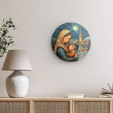 Rundes Wandbild | Winterzauber der Liebe - Winterliches Mutter-Kind-Bild