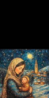 Plüschkissen (Schwarz) | Winterzauber der Liebe - Winterliches Mutter-Kind-Bild