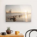 Acrylglas auf Alu-Dibond | Hamburg Elbufer Panorama Wandbild - ruhig und zeitlos