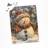 Puzzle | Frostige Magie - Stimmungsvolles Schneemann-Bild im Flockenfall