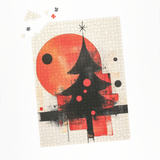 Puzzle | Minimalismus im Weihnachtslicht - Abstrakter Weihnachtsbaum in Rot und Schwarz