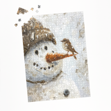 Puzzle | Schneegeflüster auf Karottennase - Malerischer Schneemann mit Vogel