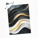 Puzzle | Schneeleuchten und Sternenzug - Abstrakte Winterwellen in Schwarz, Weiß und Gold